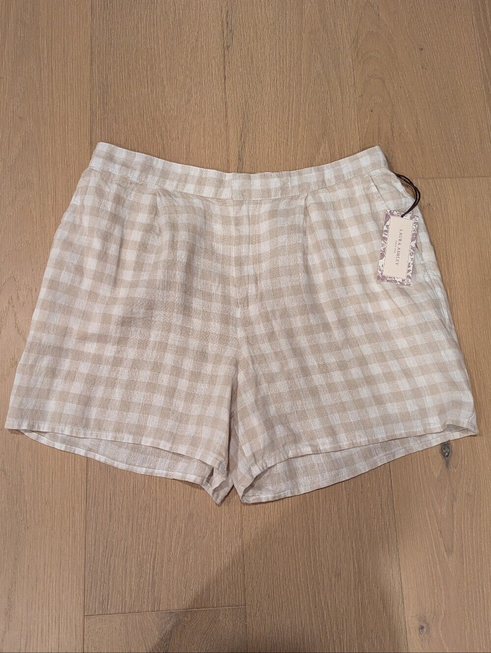 Laura Ashley Tan and White Gingham Linen Shorts